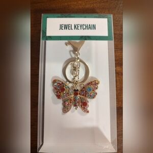 Gold Butterfly Jewel Keychain with Multicolor Rhinestones